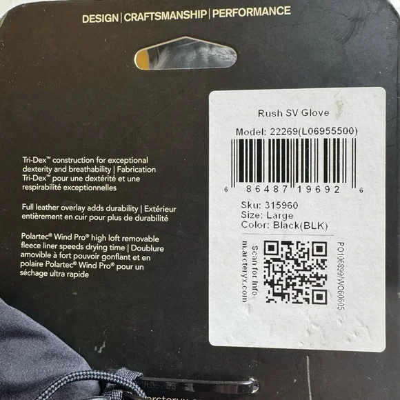 NWT ARC’TERYX Rush SV Gloves, Large (Black) - Picture 11 of 13